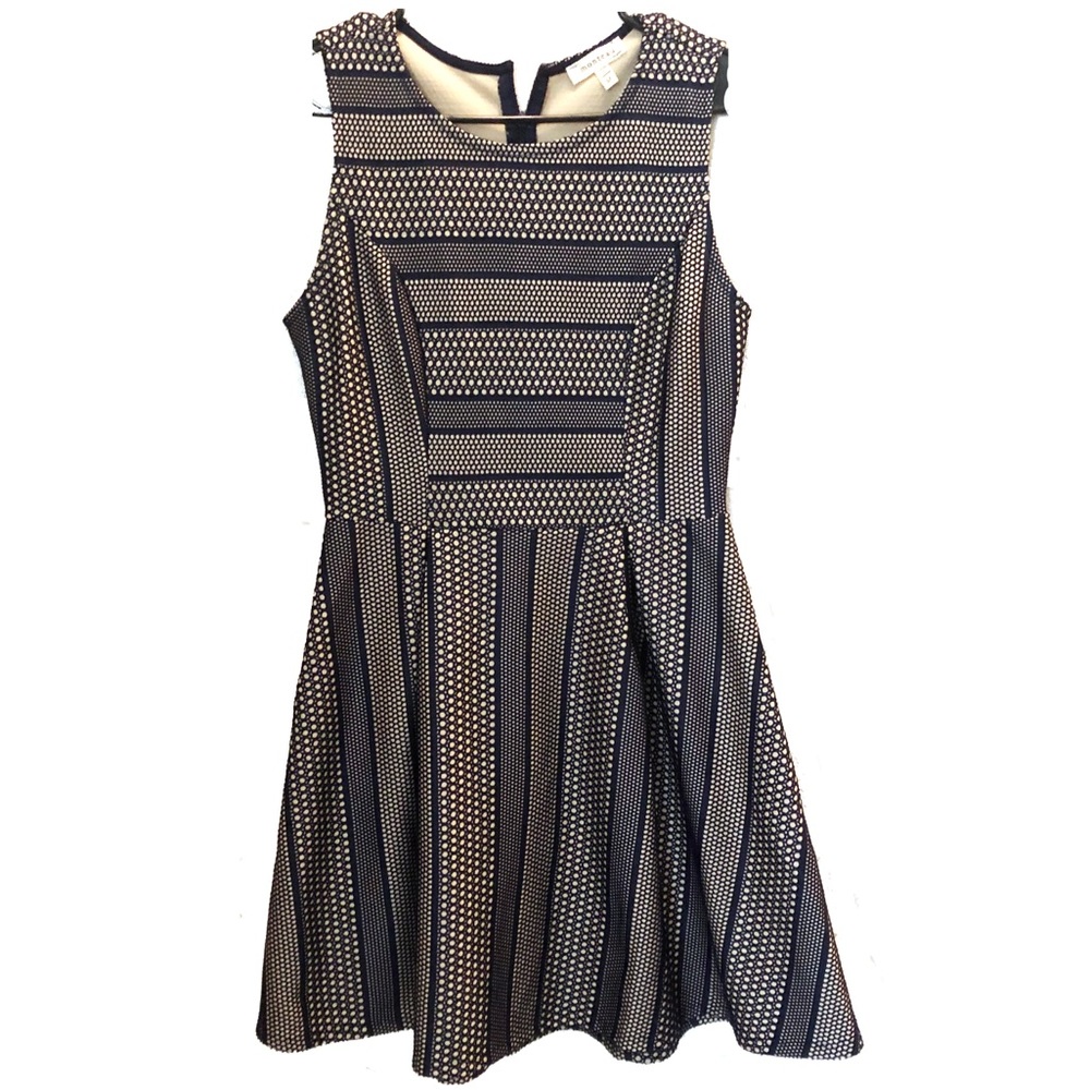 Navy Textured Fit-and-Flare Dress